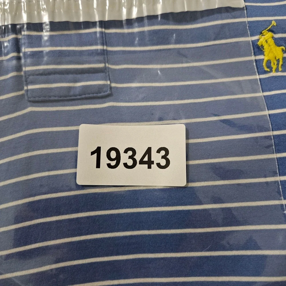 Polo Ralph Lauren Mens Blue White Striped Pima Cotton Polo Shirt Yellow Pony‎ L